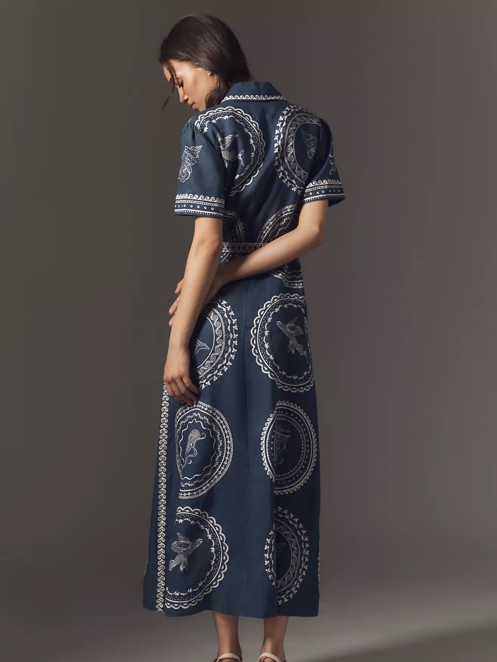ALÉMAIS Oceane Short-Sleeve Linen Midi Shirt Dress - Picture 3 of 3
